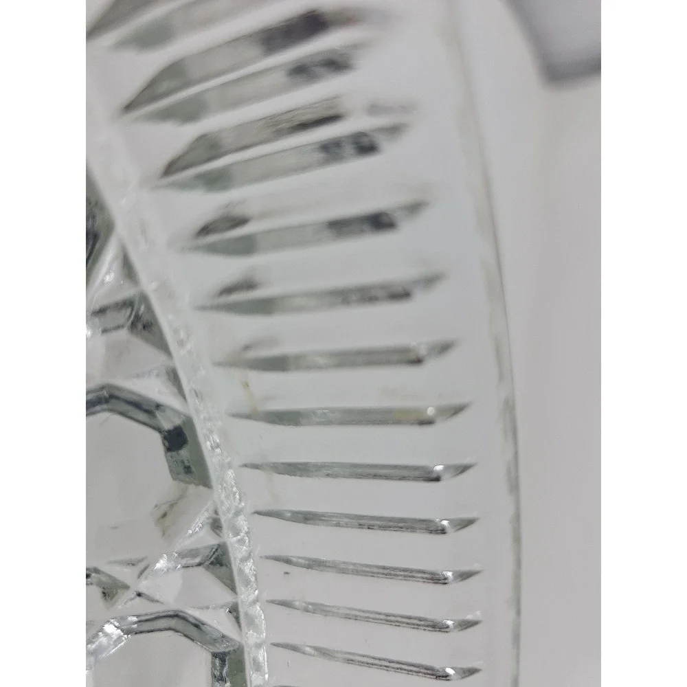 Vintage Clear Pressed Glass Serving Bowl Diamond‎ Point Thumbprint Starburst 8in